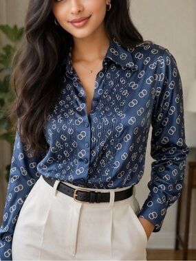 Tommy Hilfiger Navy Printed Button-Down Shirt
